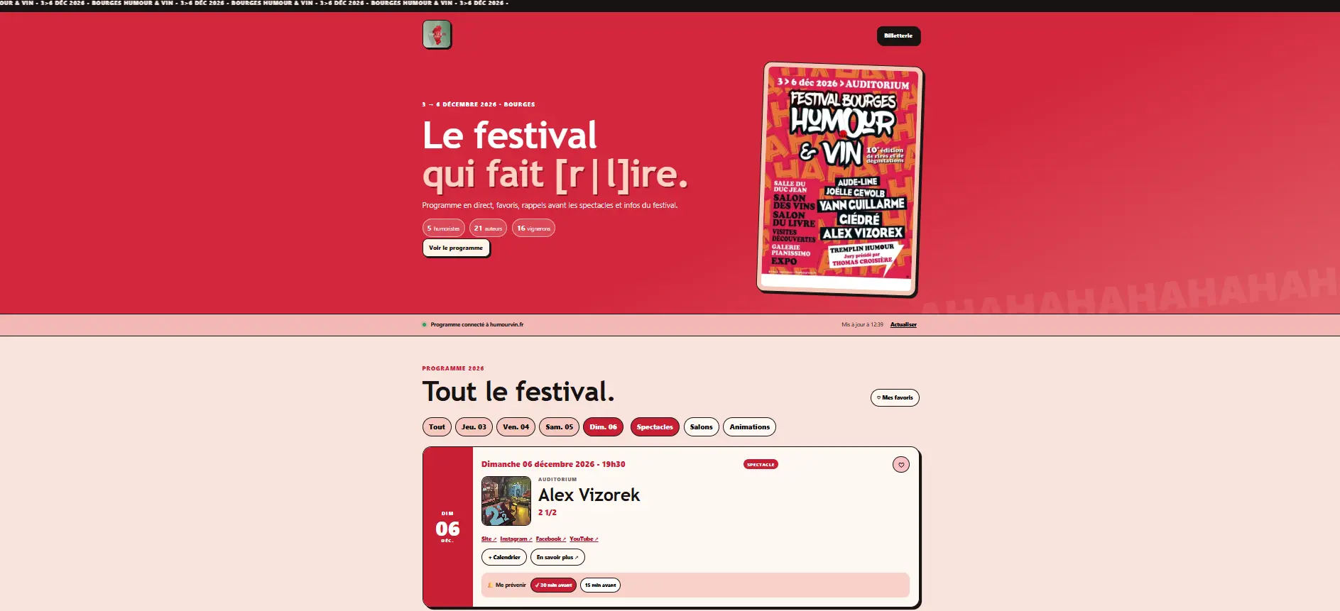 Aperçu du site Bourges Humour & Vin web app